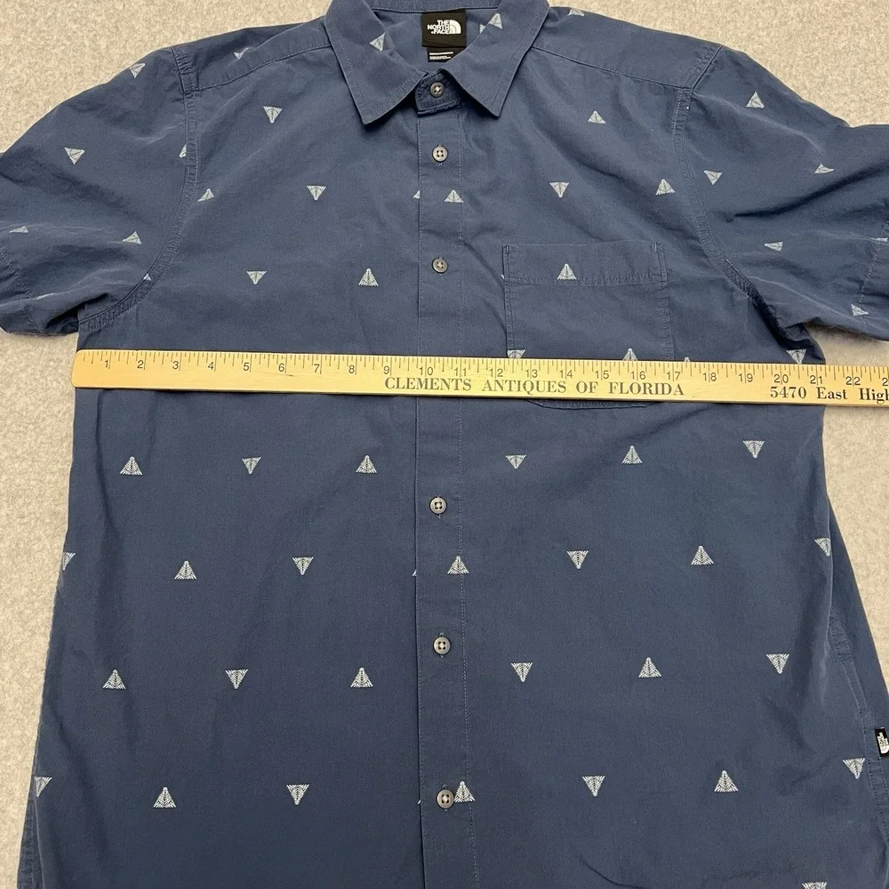 North Face Shirt Men's Large Blue AOP Trees Short Sleeve Outdoors Pocket Hike